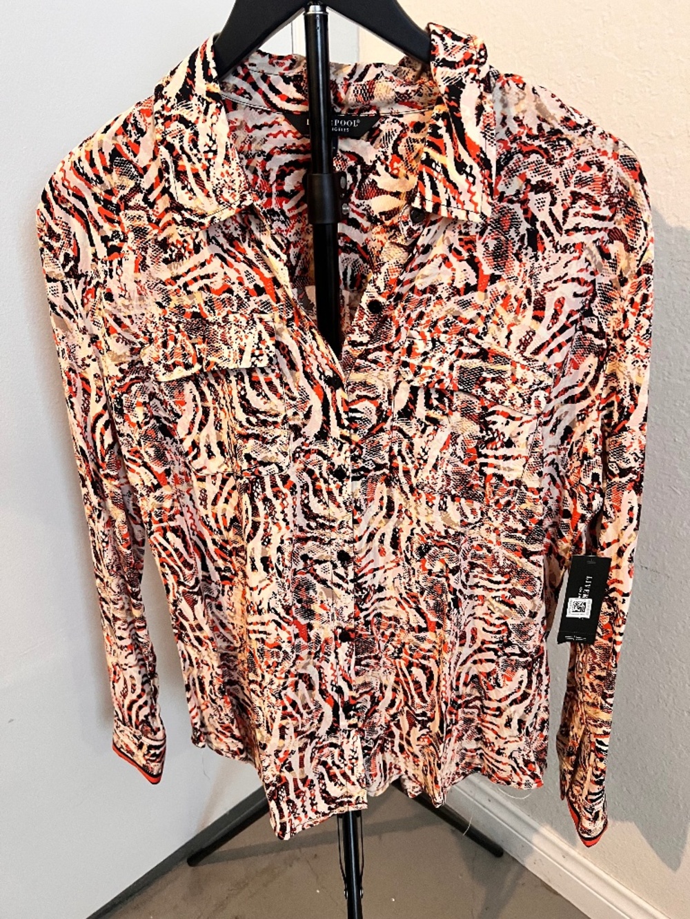 Liverpool L.A.  NWT Orange & Brown Abstract Print Blouse | Size Medium